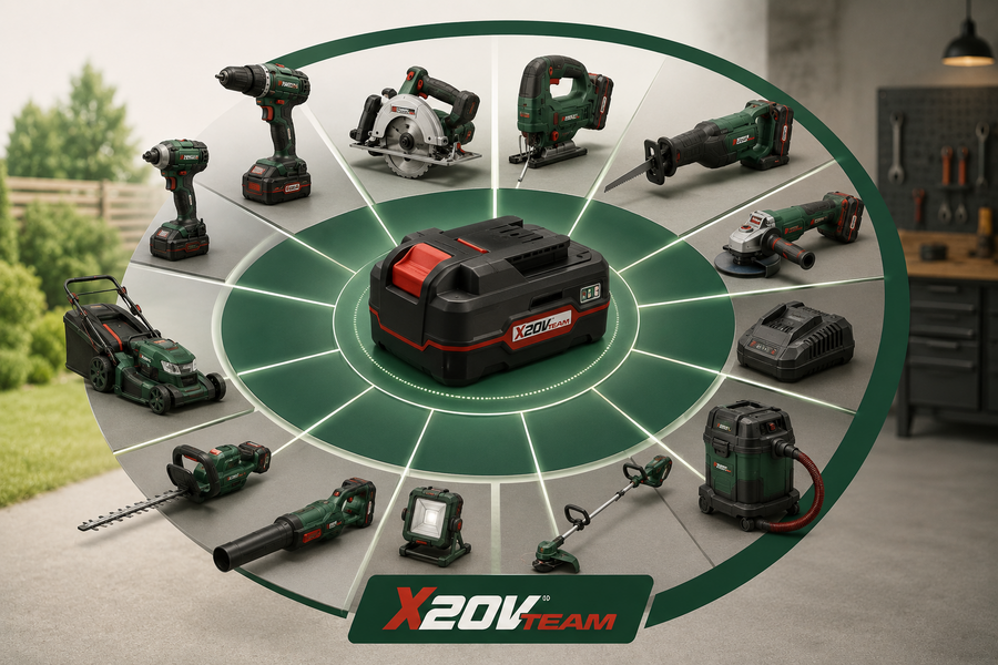 Système de batteries x 20 team de chez parkside, une batterie compatible avec l'ensemble des outils de l'enseigne allemande
